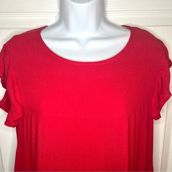 Evelyn Flutter Sleeve Casual Cherry Red Ruffle Tiered Mini Dress Has Pockets L - Picture 4 of 10